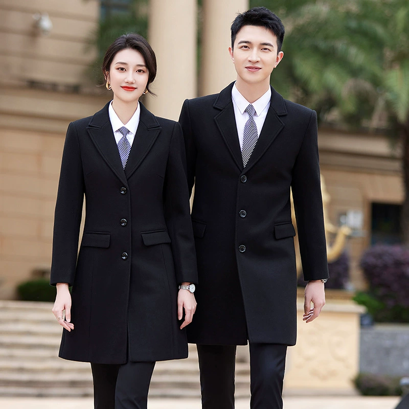 Профессиональное шерстяное пальто, женское длинное корейское приталенное банковское прилавок, рабочая одежда для отеля, шерстяное пальто