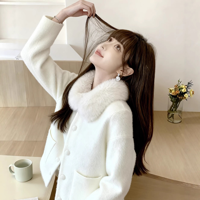 Autumn and Winter Soft and Fluffy Faux Mink Velvet Chanel-Style Knitted Sweater Coat, Elegant Fairy-Like Dopamine Color Scheme Women's Clothing