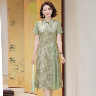 2025 New Summer Fashion Cheongsam Middle-Aged and Elderly Casual Thin Slim Dress Chinese Style Printed Women's Skirt