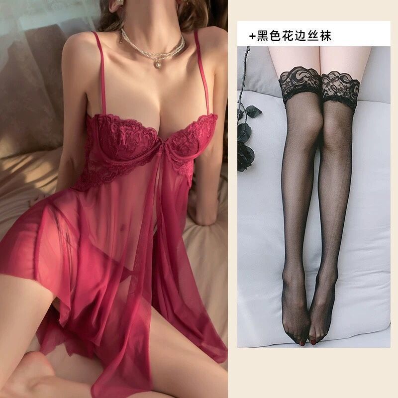 8813 와인 레드 + 블랙 스타킹