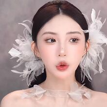 森系羽毛新娘头饰头花超仙花朵发夹成人发饰