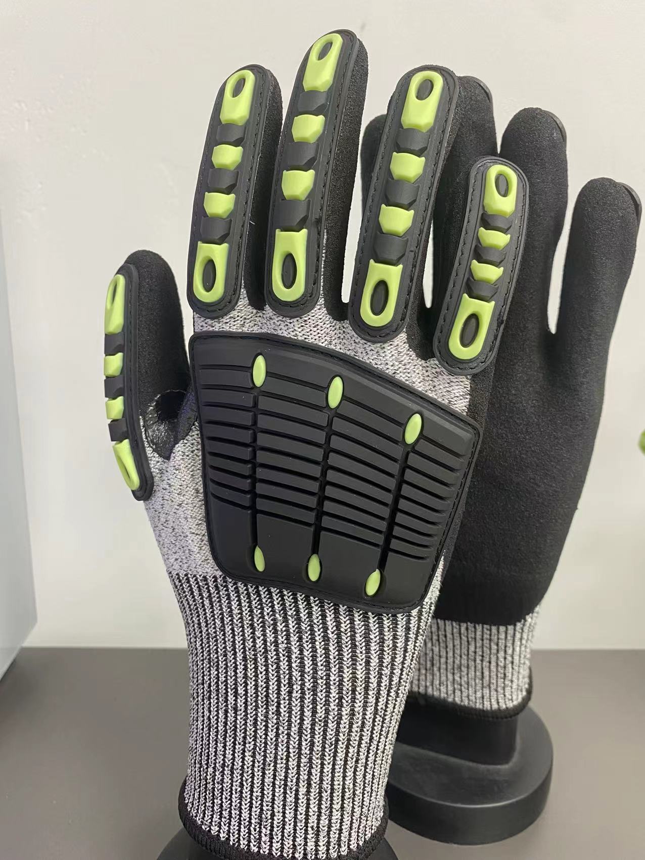 5단계 충돌방지, 미끄럼방지, 마모방지, 컷팅 그레이 장갑, 강화된 호랑이 입 + 손바닥 면 L