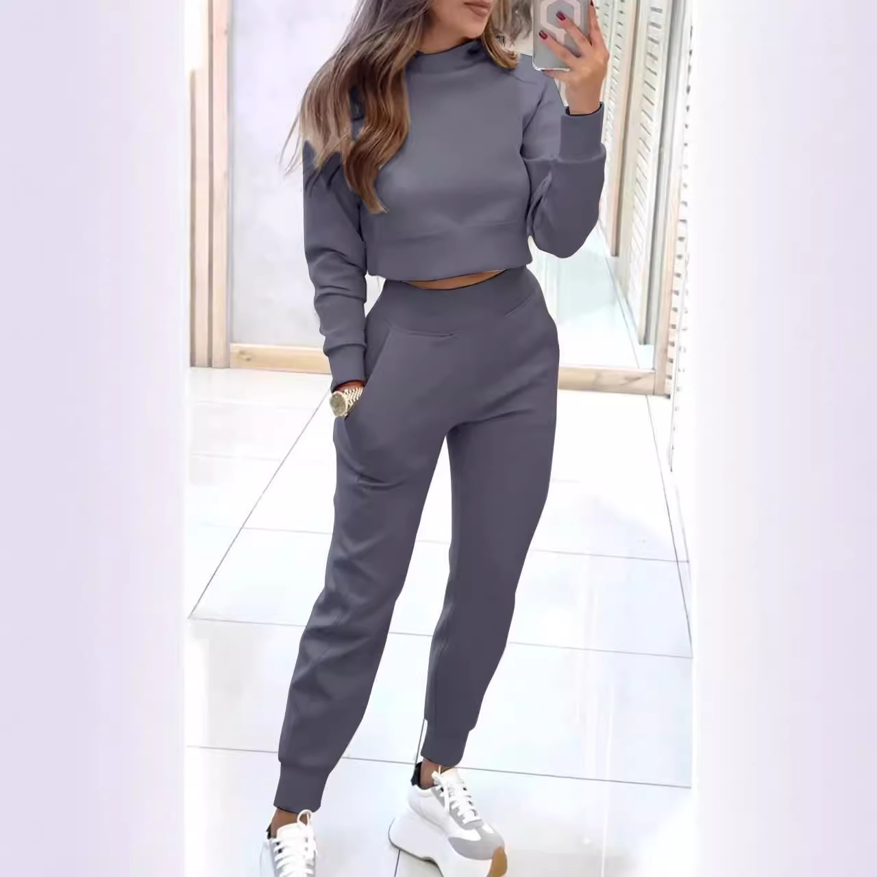 Women's Clothing New Style_Autumn and Winter Women's High necked Slim Long sleeved Casual Suit_ipsvogv.com