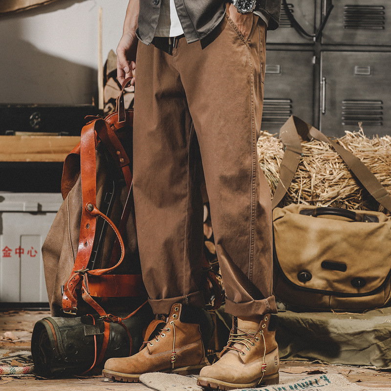 American retro overalls men's autumn and winter fashion brand loose plus size simple tapered straight winter fleece-lined pants men