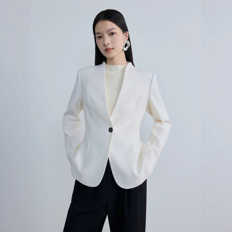 D Brand Light Luxury Wool Suit 2026 Autumn and Winter New Style Collarless Simple Slim Short Blazer for Women