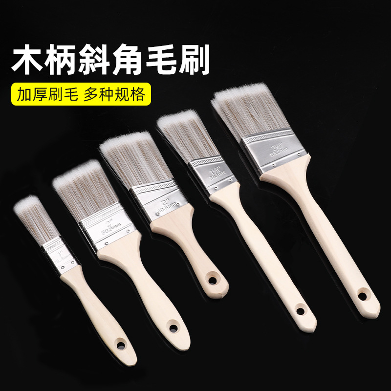 Mango de madera, ángulo oblicuo, cepillo de separación de color, pintura artística, pintura de látex, cepillo de pintura, trazo de recorte, herramienta de pintura