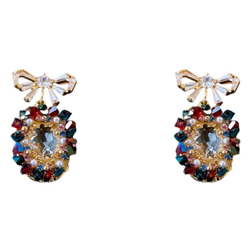 Aguja de plata circón arco de perlas de cristal pendientes ovales de moda Luz de lujo elegantes pendientes nicho pendientes personalizados para las mujeres