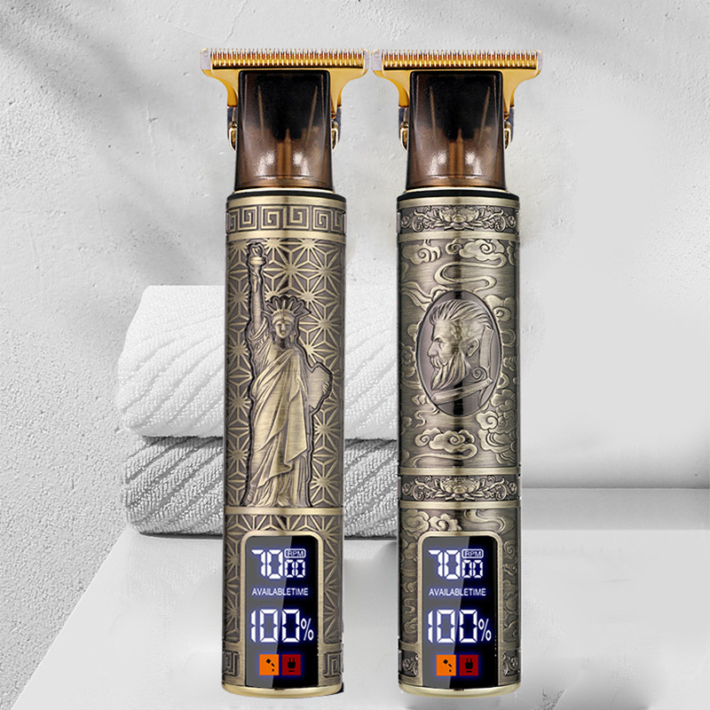 Amazon cross-border t9 new digital display electric hair clipper shaving oil head electric clipper carving push white electric hair clipper