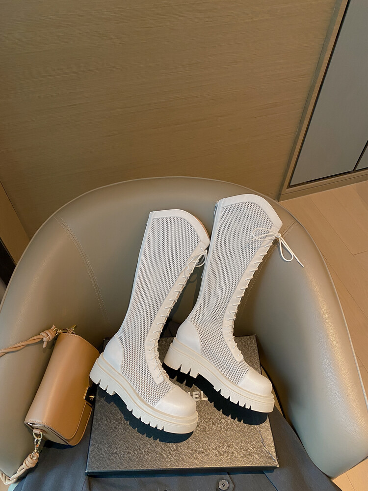 Boot lưới da thật cổ cao đế dày thoáng khí mùa xuân hè phong cách kỵ sĩ buộc dây — Màu nâu ống lớn, Màu đen cổ ống lớn, Ống nhỏ màu đen, Ống nhỏ màu be chi tiết 43