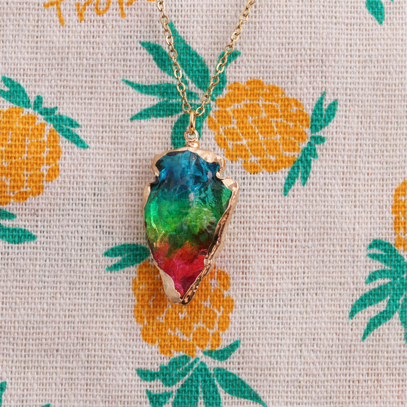 wholesale jewelry multicolor triangle cystal stone pendant stainless steel necklace nihaojewelry