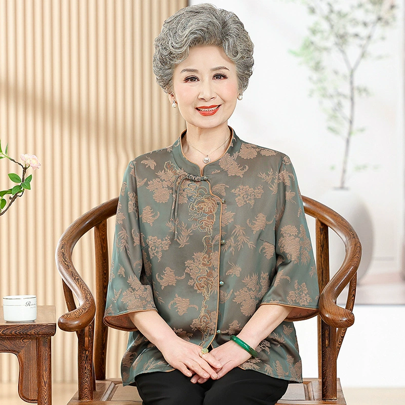 Женские летние рубашки среднего и пожилого возраста женская высококлассная бабушка летняя пряжка
