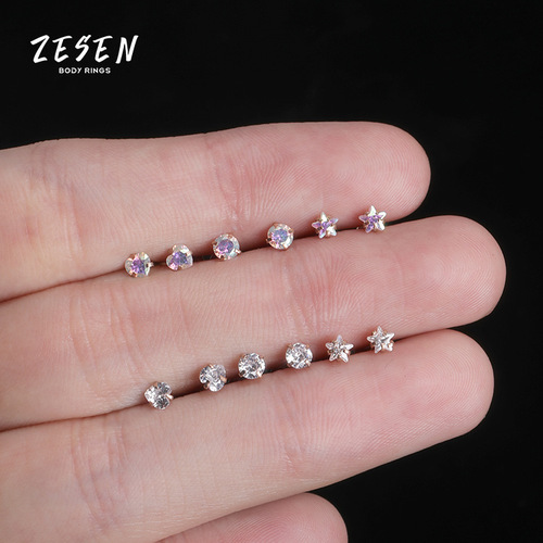 Cross-border new personalized zircon stainless steel lip nail lip ring European and American threaded inner tooth lip piercing jewelry wholesale