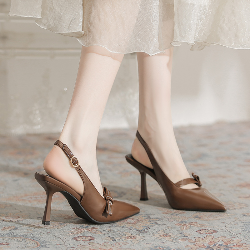 8369-8 high heels women's summer stiletto heel 2024 new niche belt buckle pointed toe back empty single-layer shoes closed toe sandals