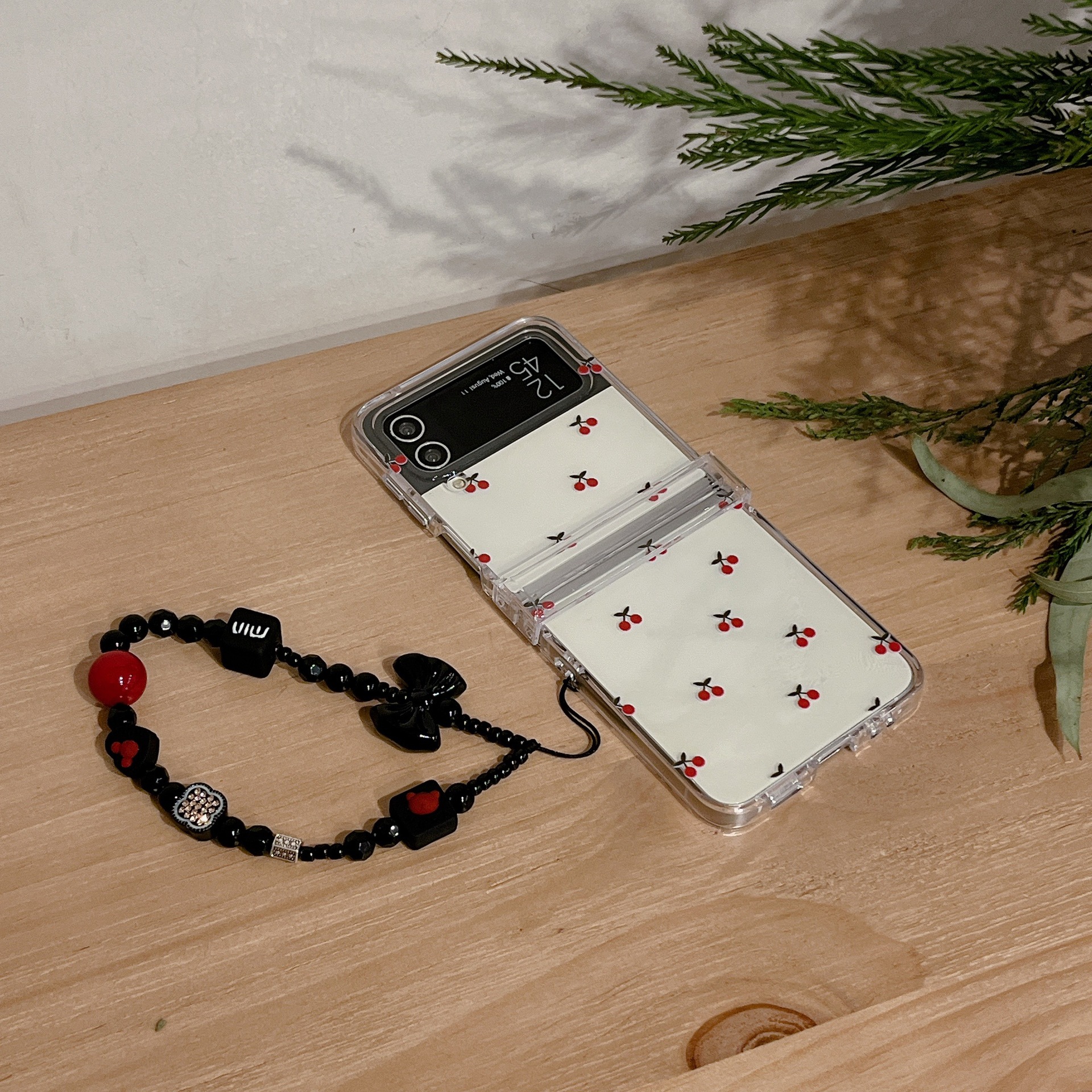 Korean style full screen cherry for galaxy zflip3/4 phone case Samsung 5 generation folding protective case bracelet_voghion.com
