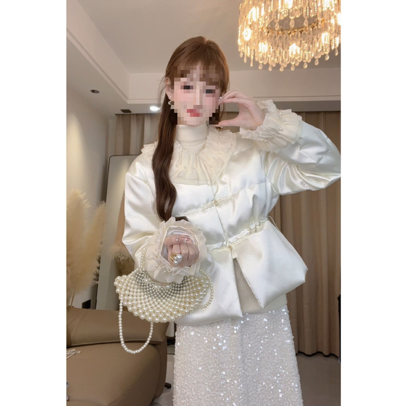2025 Winter New Chinese Style Plate Button Three-Dimensional Lace Splicing Cotton Coat Women's National Style Waist Slimming Cotton Coat Jacket 2025 Winter New Chinese Style Plate Button Three-Dimensional Lace Splicing Cotton Coat Women's National Style Waist Slimming Cotton Coat Jacket