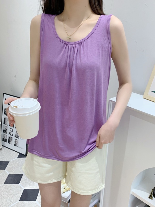 モーダルのベスト夏の女性の袖なしの薄いタイプの洋気の百合外は大きいサイズを着てゆったりしていて、やせている上着の底のシャツのファッションを現します。