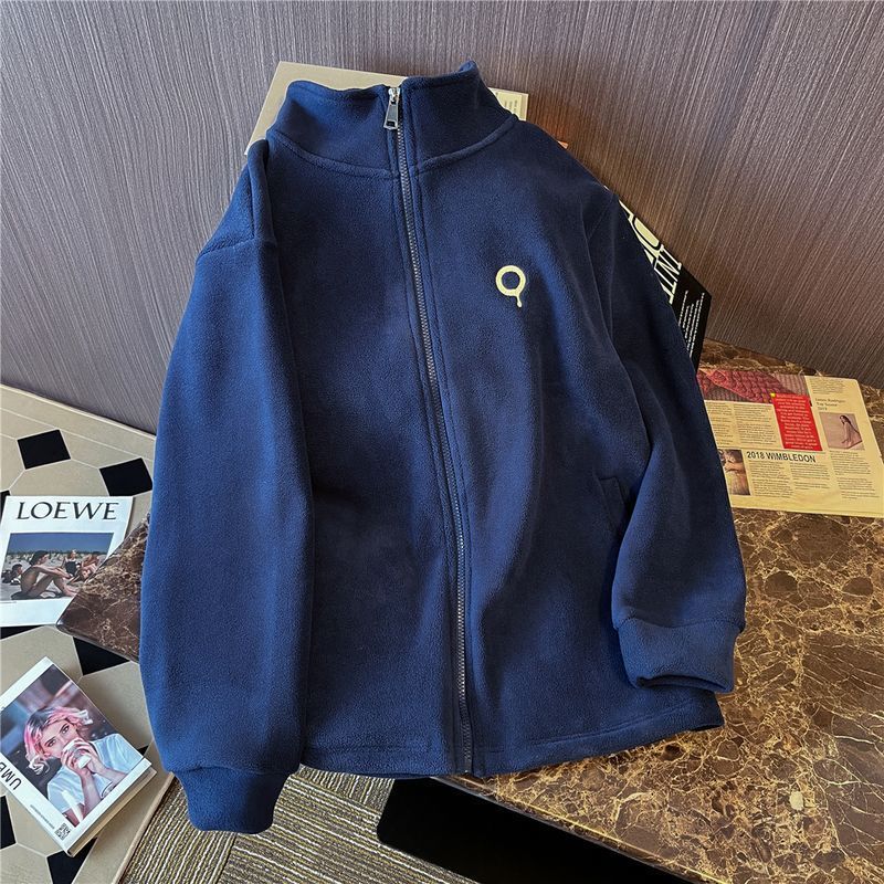 Cream Polar Fleece Sweatshirt for Women in Autumn and Winter New Hong Kong Style Thickeneded Fleece Casual Loose Versatile Warm Jacket