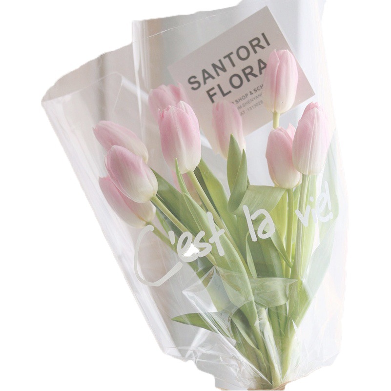 Internet celebridad inglés celofán transparente engrosada papel de embalaje floral impermeable Flor de regalo flor material de embalaje al por mayor