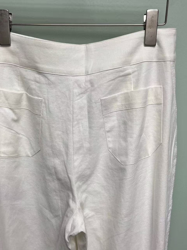 25初秋の新しいハイエンドリネンウォッシュレースホワイトストレートパンツ女性のための夏の新しいかぎ針編みカジュアルワイドレッグパンツ|undefined