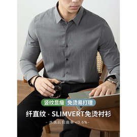 纤直纹 SLIMVERT免烫丝光条纹衬衫男长袖春秋季轻奢商务通勤衬衣