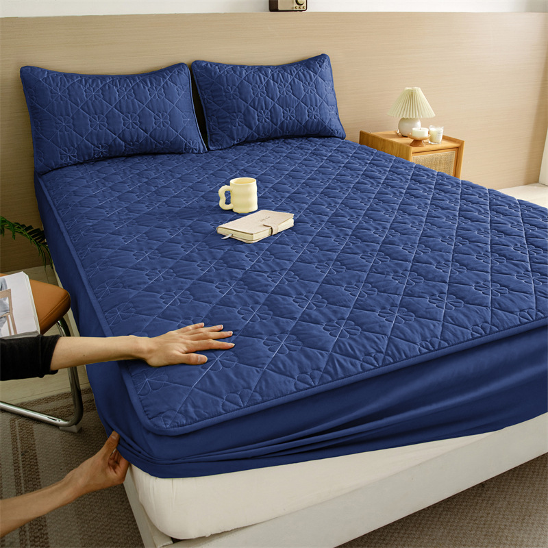Cross-Border Maternal and Infant Grade Raw Cotton Quilted Quilted Waterproof Fitted Sheet Single Piece Simmons Mattress Protector Anti-Slip Bed Cover