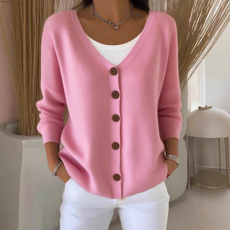 2025 Cross-Border European and American Style Autumn and Winter New Knitted Cardigan Women's Pure Color Casual Fashion Sweater Jacket Women's Cardigan