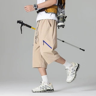 美式解构撞色工装七分裤男夏季潮牌户外登山运动裤子复古休闲裤