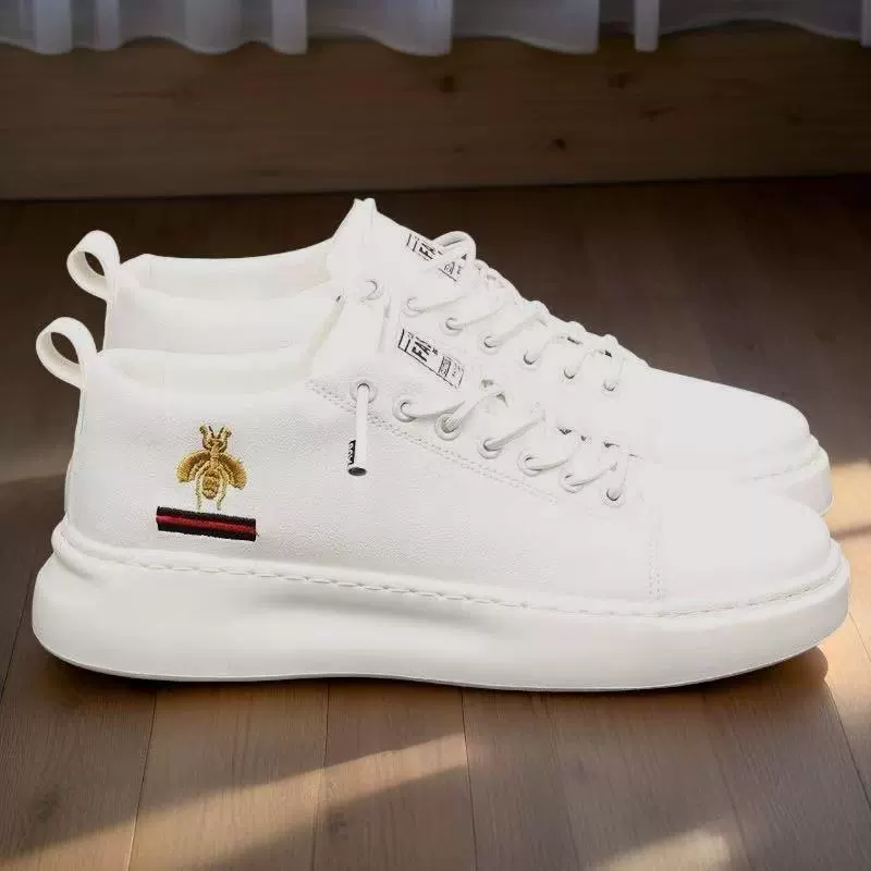 Белые туфли мужская обувь на увеличенной платформе вышитая интернет-знаменитостями пчела личность в Корейском стиле Модная легкая Спортивная повседневная модная обувь