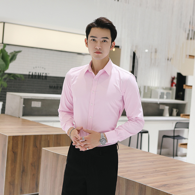 Camisa blanca de manga larga para hombres sin planchar ropa formal de negocios estilo coreano Delgado trabajo profesional novio mejor camisa de traje de hombre