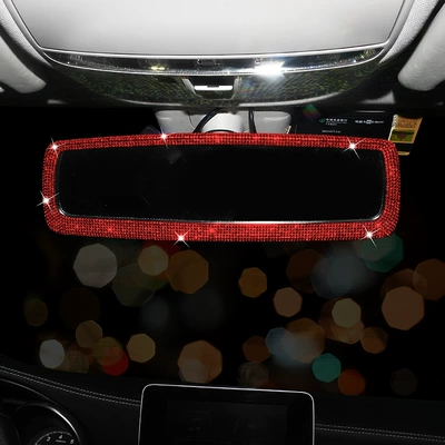 Sun visor rearview mirror Cute Korean Diamond-Encrusted Car Supplies - red-diamond