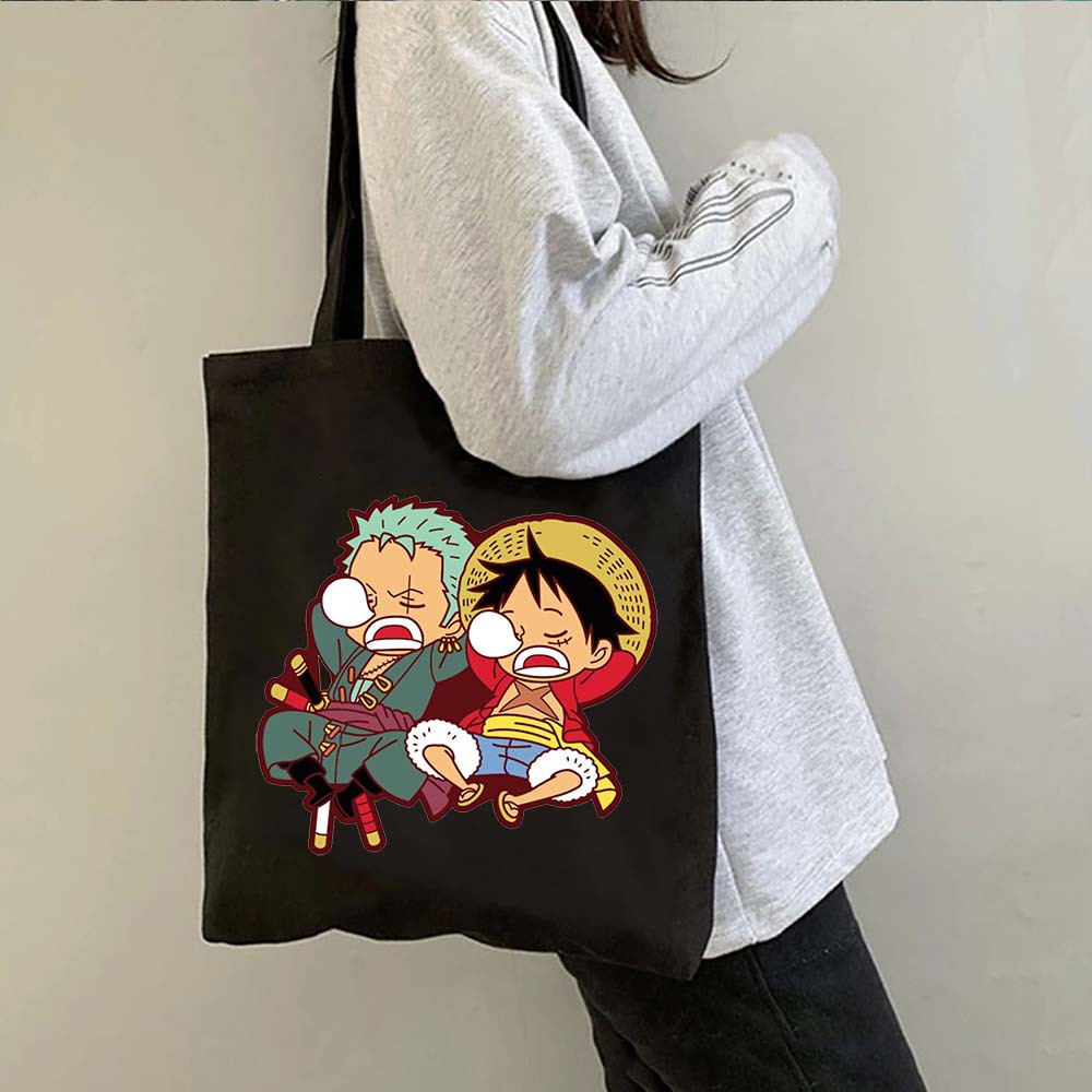 Una pieza de una pieza luffy anime impreso bolsa de lona bolsa de hombro bolsa plegable bolsa de compras