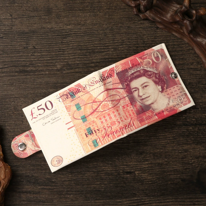 Short Wallet Canvas Card Holder, Compact 10.5×8.5×0.8 cm, Printed Currency Designs