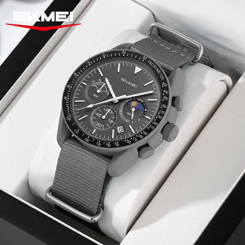 Momento de belleza para hombres y mujeres cronógrafo multifuncional reloj de cuarzo nylon con luz nocturna reloj deportivo impermeable al por mayor de puntos transfronterizos