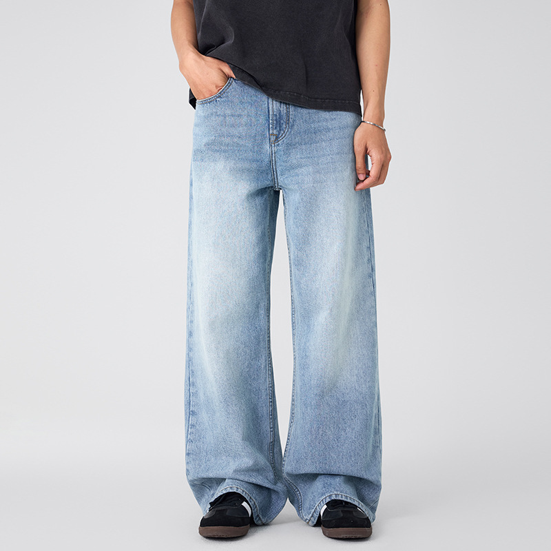Ot Men's Jeans American Style Versatile Straight-Leg Pants for Teenagers Loose Wide-Leg Denim Trousers Summer Thin Style