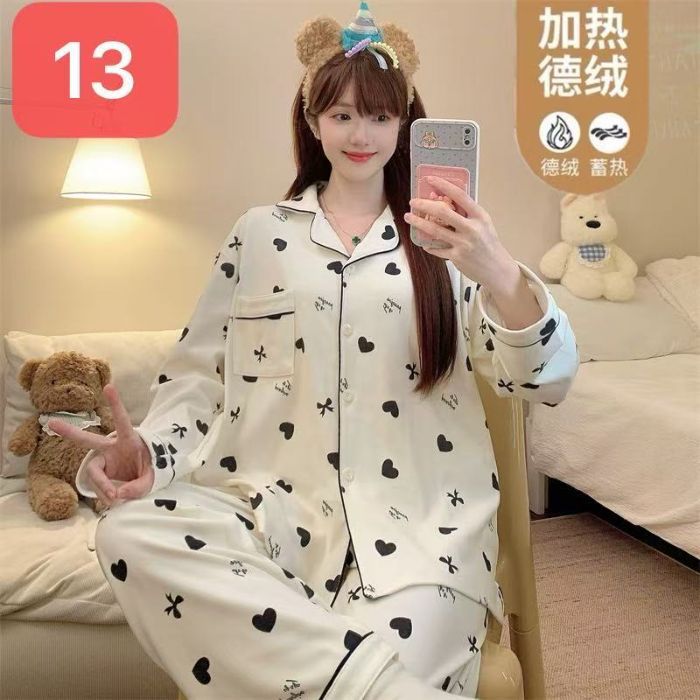Al por mayor transfronterizo explosión de invierno de ternilla pijama caliente de manga larga de mujeres cardigans con la solapa ropa de hogar gruesa ropa exterior