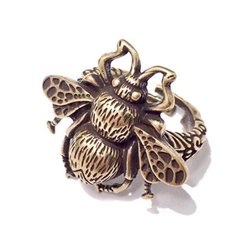 【09】wish爆款铜镀金复古做旧蜜蜂戒指街头摇滚创意个性昆虫手饰
