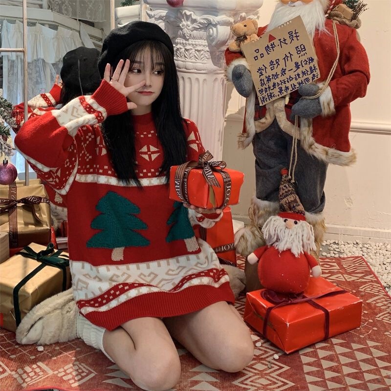 Lazy Style Christmas High-End Niche Round Neck Pullover Knitwear for Women 2025 Autumn and Winter New Sweet Knitwear Top
