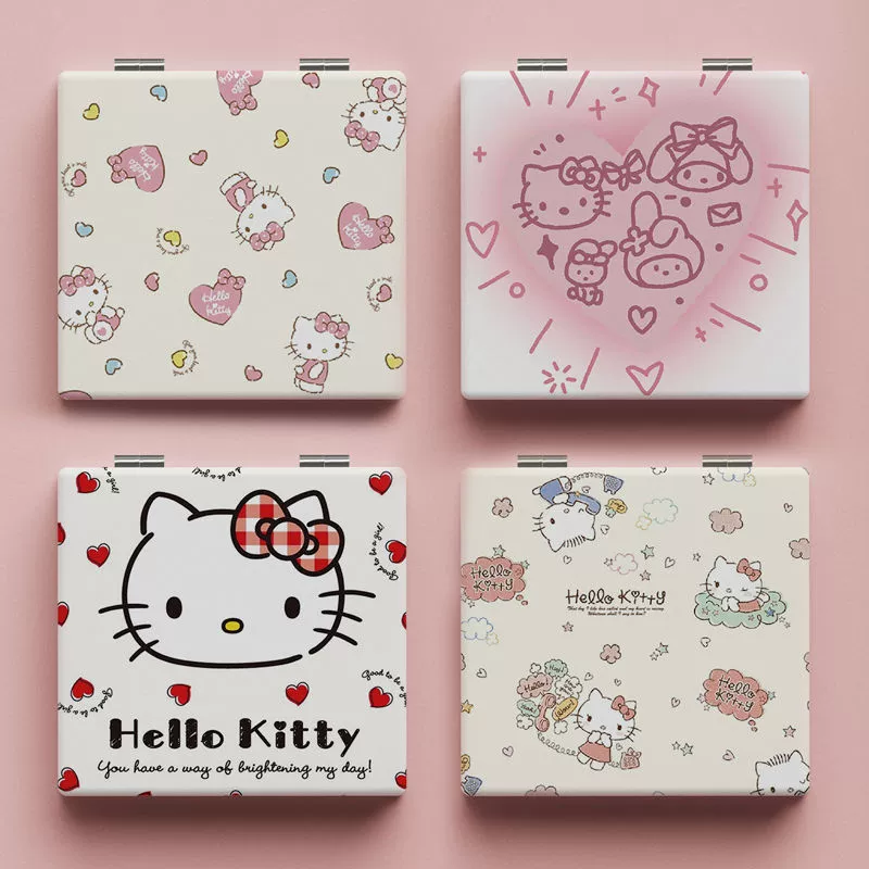 Складное ручное зеркало, милые дизайны Hello Kitty, компактное зеркало для студента DIY