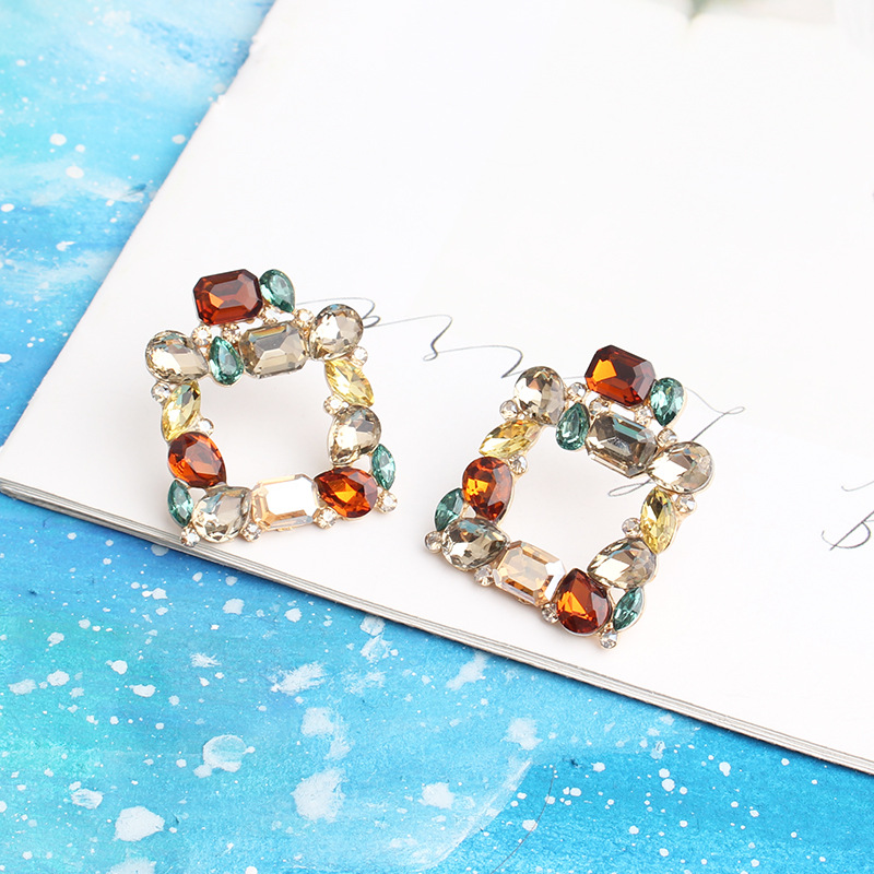 Bohemian Square Alloy Plating Glass Women's Ear Studs 1 Pair display picture 6