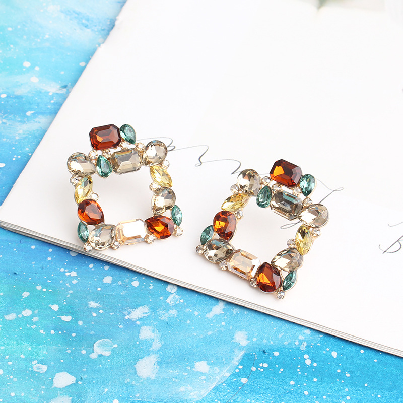 Women'S Gender Bohemian Square Alloy Plating Glass Women's Ear Studs 1 Pair
