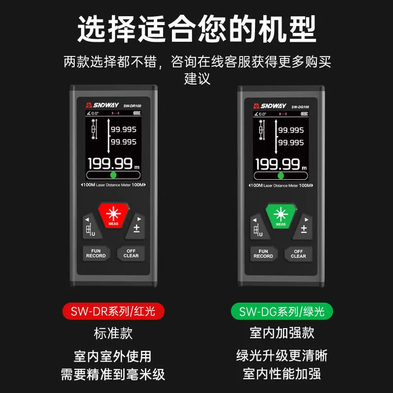 Двухсторонний лазерный дальномер Shenzhen Dawei Высокоточный инфракрасный электронный линейка наружный портативный зеленый световой измеритель расстояния