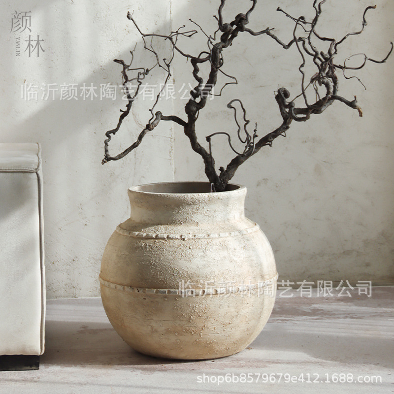 Art retro de cemento vasijas de flores sala de estar modelo de hotel de alto nivel ligeras decoración de vasijas de flores