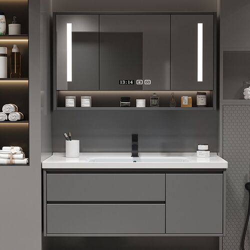 Nano-rock integrated solid wood bathroom cabinet bathroom hand wash basin cabinet combination wash table smart mirror rock plate