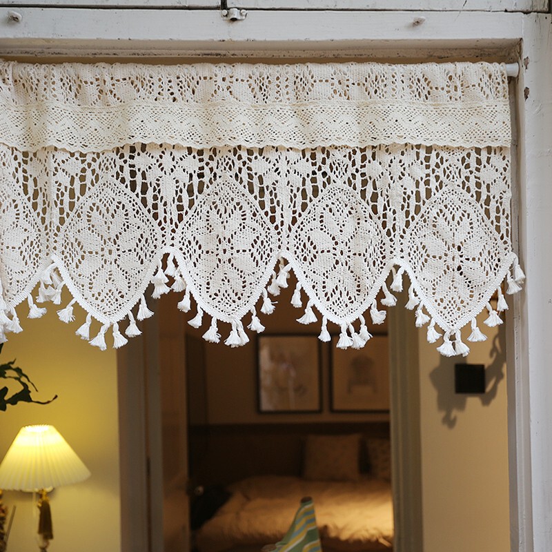 American country curtain half curtain curtain head crochet cotton thread tassel punch-free door curtain rod paste Transparent Coffee curtain