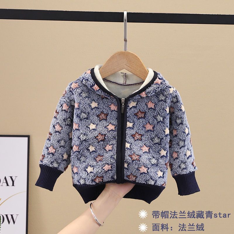 5 hooded flannel Navy Blue star