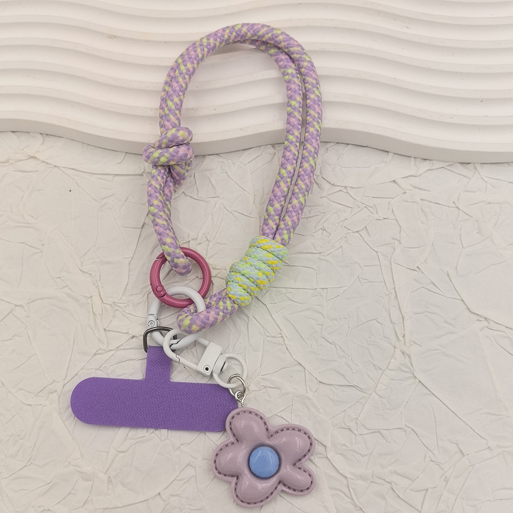 Tendencia color de contraste flor cordón de teléfono móvil colgante de carcasa de teléfono móvil cuerda tejida a mano cuerda de muñeca fuerte y duradera cadena corta para teléfono móvil