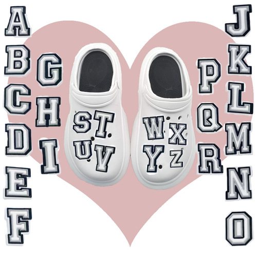 Black and White Letter Hole Shoes Decorations PVC Detachable Shoe Flowers Shoe Ties Personal Garden Shoes Shoe Accessories Wholesale