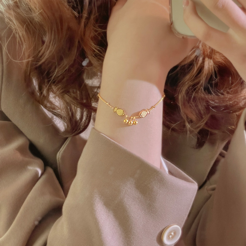 Colgante de cuentas de acero de titanio tobillera de pescado pequeño estilo coreano femenino elegante estilo frío diseño de nicho sentido ins popular Red roja exquisita