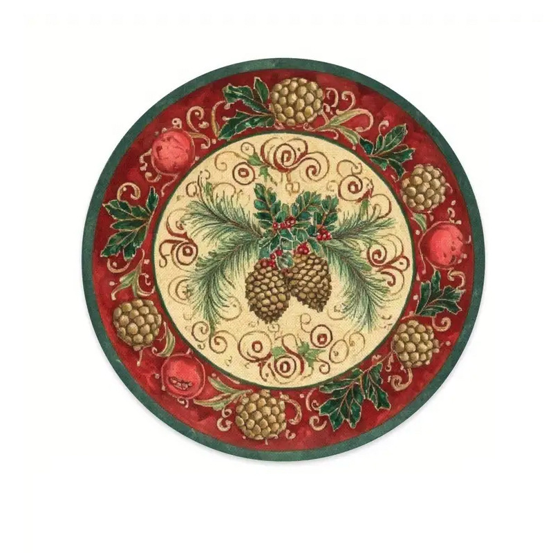 Transfronterizos Amazon temu Navidad lino redondo almohadilla de mesa de corte borde artesanía cocina almohadilla de mesa de comedor