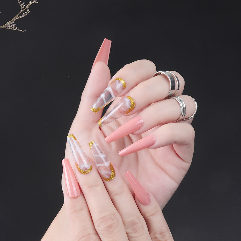 Transparent Halo Long Trapezoid Armor Golden Onion Powder Fold Traceless Pink Wear Armor White Slender False Nail Patch